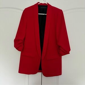 Zara Womens 3/4 Sleeve Collared Open Front Blazer Jacket  red Size Small